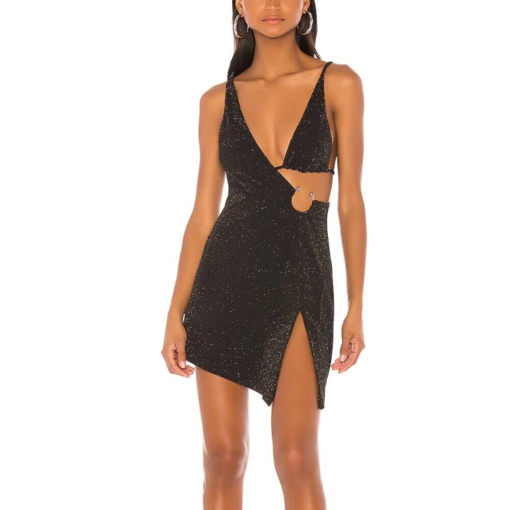 Revolve H:ours Rei One-Shoulder Mini Dress in Stardust Black *Missing Bralette